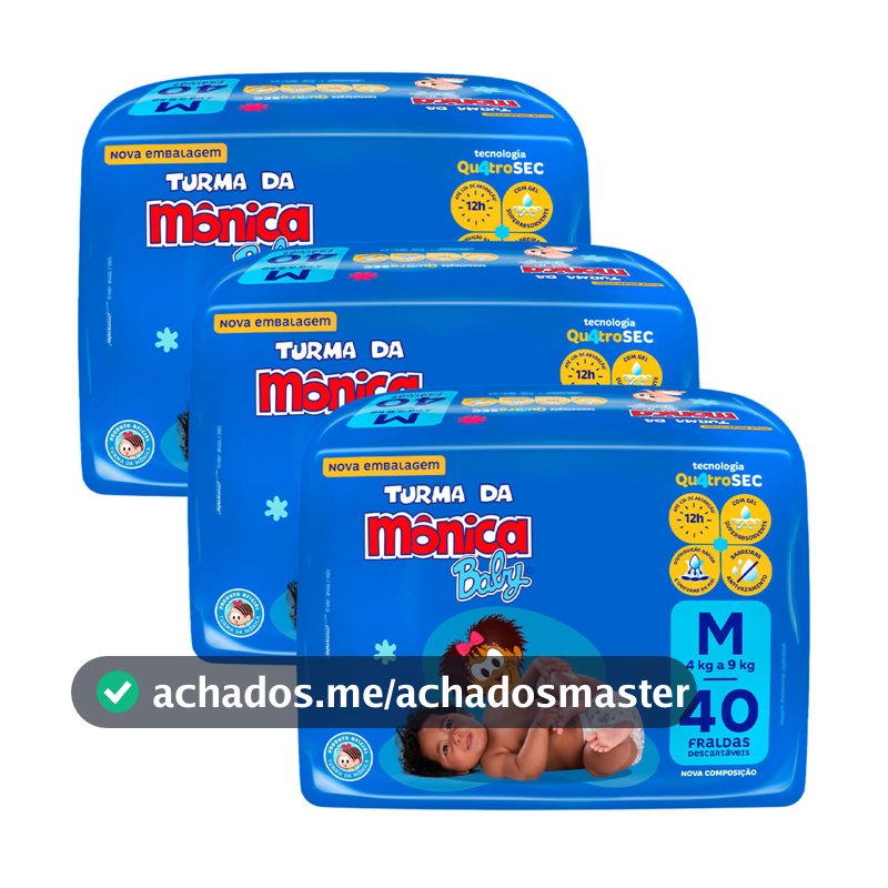 Kit 3 Fraldas Turma Da Mônica Mega M - 120 Tiras