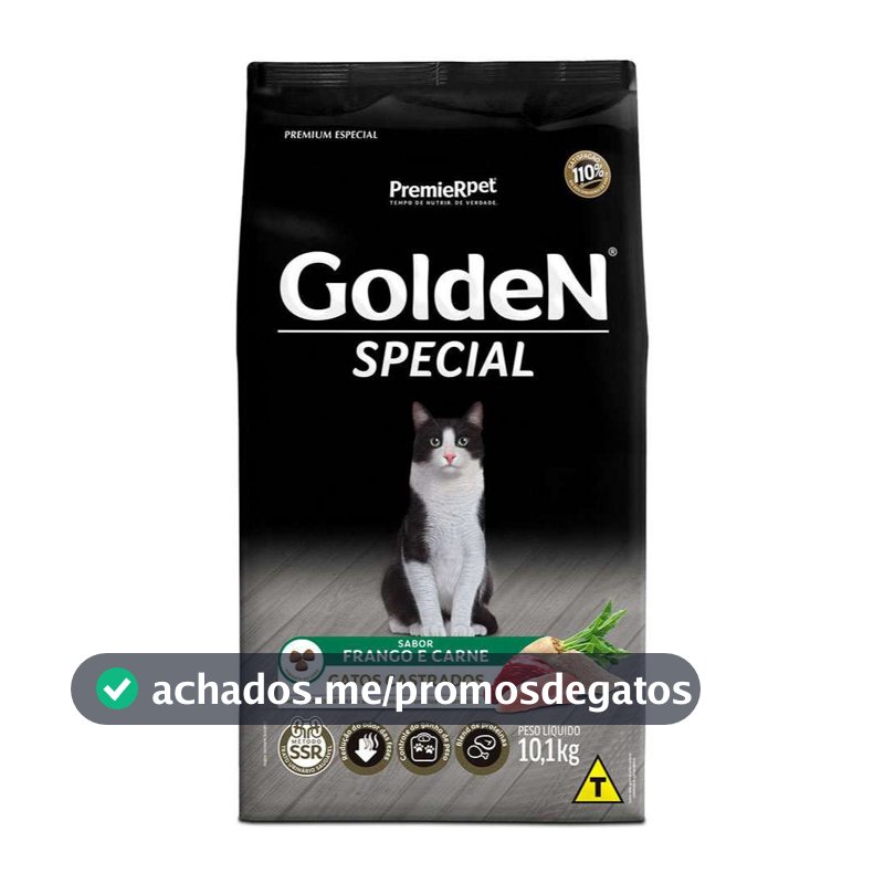 Ração Golden Special Gatos Castrados Frango e Carne 10.1Kg