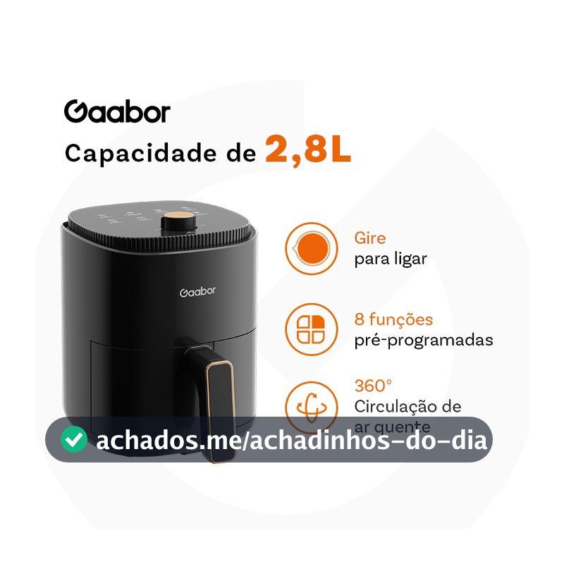 Gaabor Fritadeira 2,8L Air Fryer 360° Ar Quente Timer 60 Min 200°C Antiaderente Sem BPA AF-35M02A