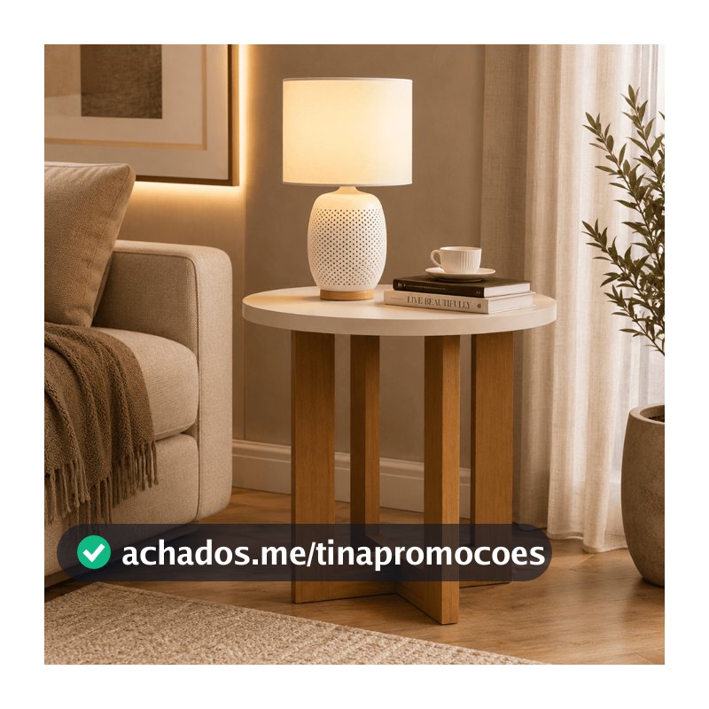 Mesa Lateral Apoio Centro Redonda com Pés de Madeira MDF Retro Canto Sofá Porta Objetos Decoração