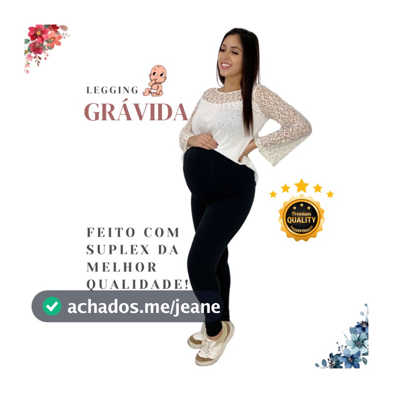 Calça Legging Gestante Maternidade Gravida  Cintura Cós Alta Confortável Gestação Preto Fitness