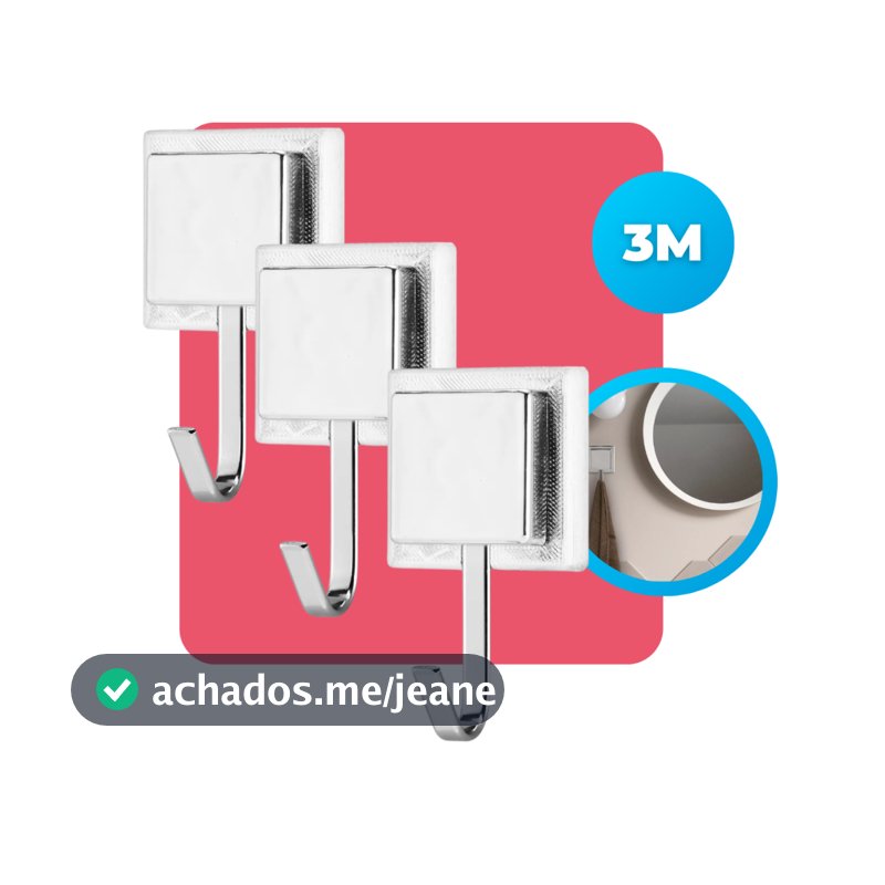 Kit 3 Gancho Cabide Cabideiro Suporte Porta Toalha de Rosto de Parede Banheiro 3M Cromado Arthi