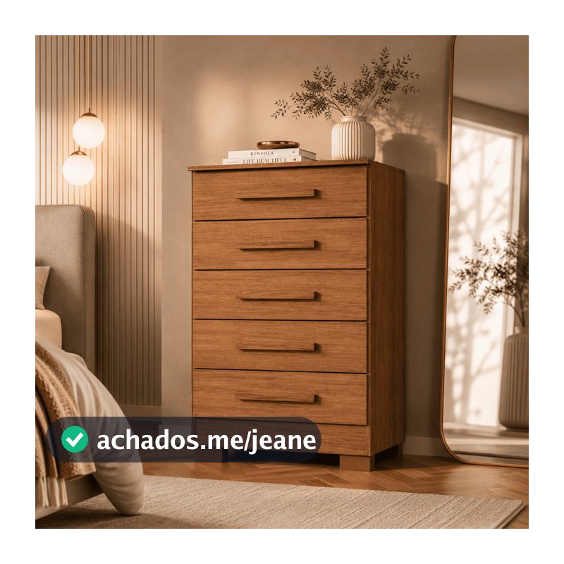 Cômoda MDP 5 Gavetas Cedro Madeira Com Puxador Para Quarto Decoração Closet Gaveteiro Alto Organizador