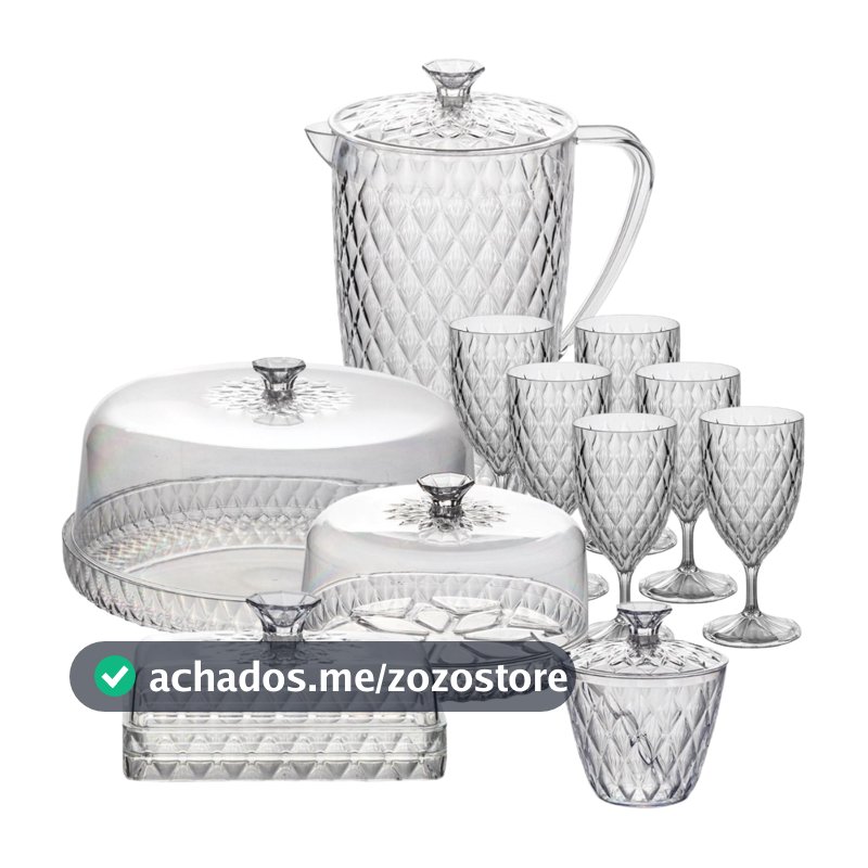 Kit Mesa Posta Glamour 11 Peças – Café da Manhã Completo com Jarra + Queijeira + Manteigueira + Açucareiro + Boleira