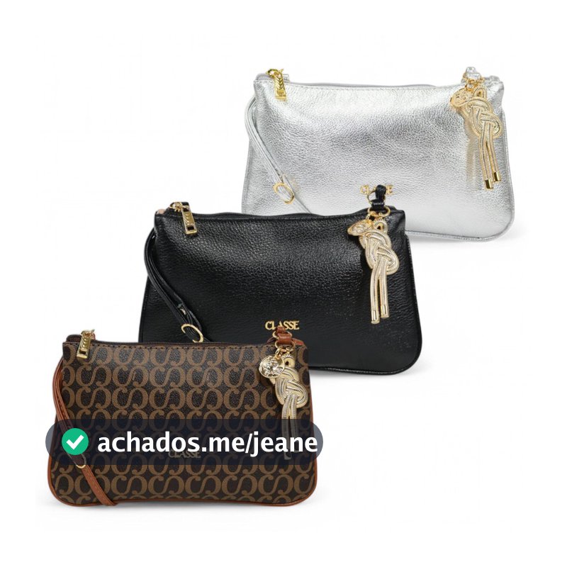 Bolsa Classe Couro Feminina Pequena com Detalhe em Metal Dourado REF.3262