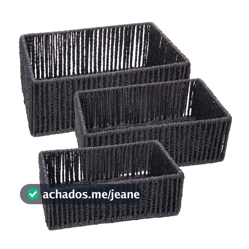 Kit 3 Cestos Retangulares Preto Papel Wolff Organizadores para Casa Banheiro Quarto Sala Mesa Decoração Organização