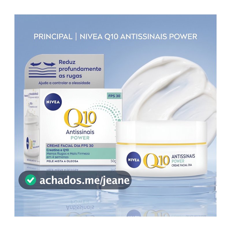 Creme Facial Antissinais Dia Nivea Q10 Power Pele Mista a Oleosa 50g FPS 30 Toque Seco Antirrugas Hidratante Facial