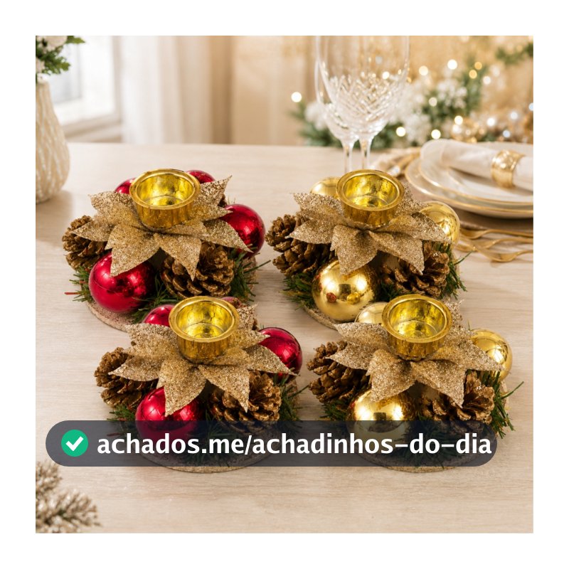 Castiçal porta vela natal natalino docrativo bolinhas e pinha 2 unidades
