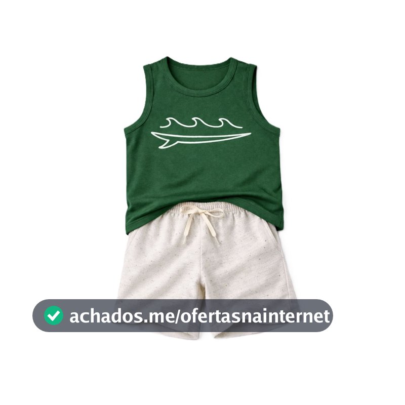 Conjunto Infantil Menino Verão com Regata 100% Algodão Estampada e Bermuda em Moletinho