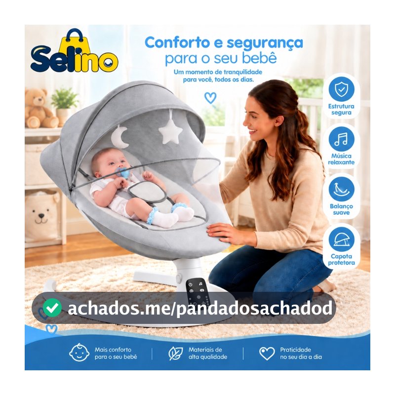Cadeira de Balanço Elétrica para Bebê com 5 Velocidades, Bluetooth, Controle Remoto e Mosquiteiro