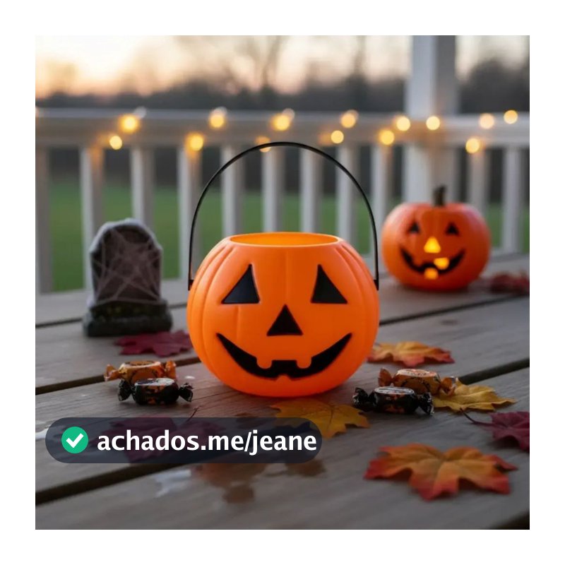 Balde Abobora de Plástico Pega Doces Dia das Bruxas Halloween Baldinho para Doce Criança Halloween