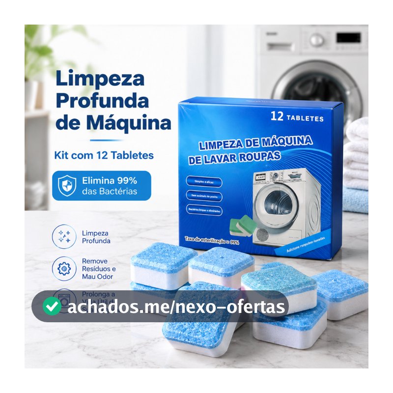 KIT 6/12/24/36 Pastilhas para Limpeza de Máquinas de Lavar Roupas Efervescentes Multifuncional