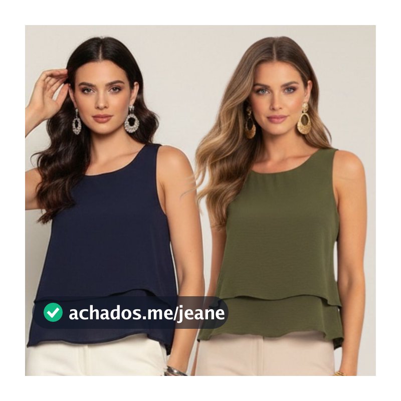 Blusa Regata Feminina Dupla Camada Tecido Duna Casual Elegante para Trabalho ou Dia a Dia