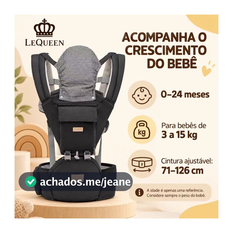 Canguru Ergonômico Lequeen Passeio Conforto Mamãe Bebê
