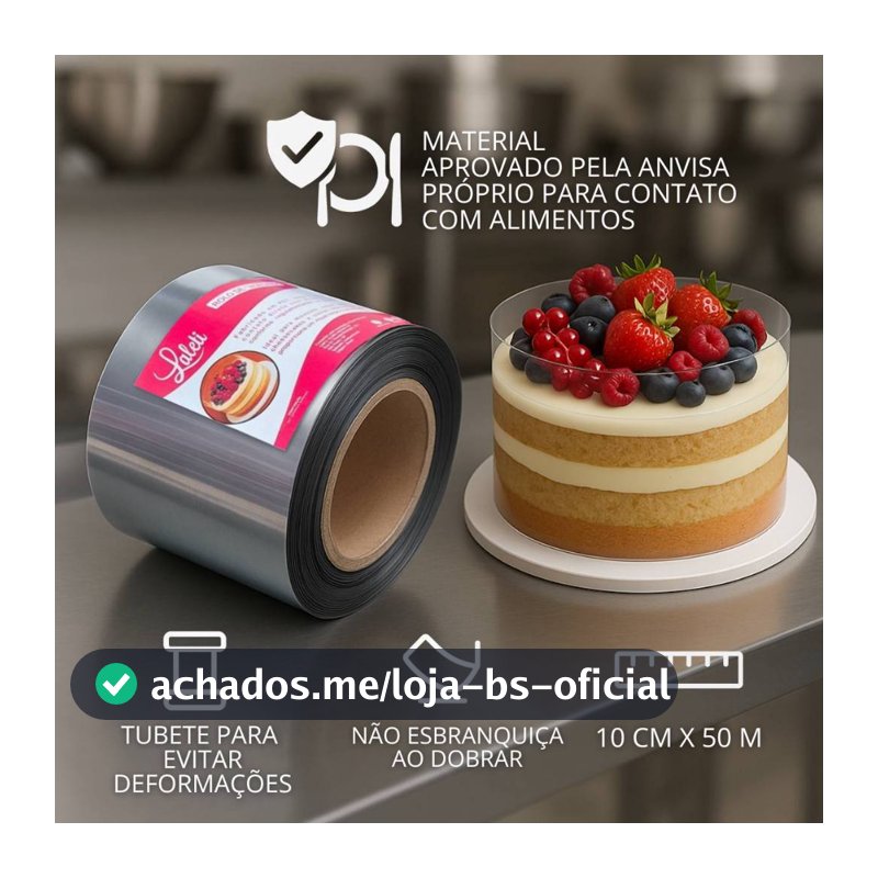 Rolo Acetato 10 Cm X 50 M para Bolos Doces E Confeitaria Tira Pet