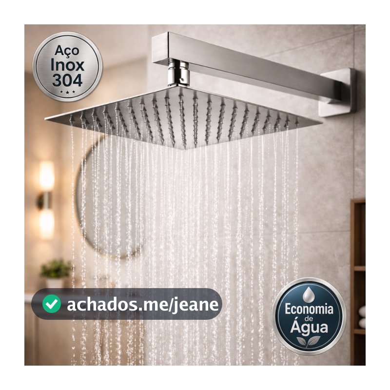 Ducha Chuveiro Articulado Aço Inox Quadrado 30x30 Ducha Fria a Gás Solar para Banheiro e Piscina