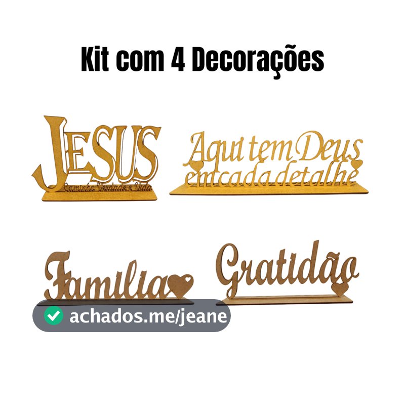 Enfeite Decorativo Frase Aqui Tem Deus em Cada Detalhe com Base para Sala, Mesa e Ambientes