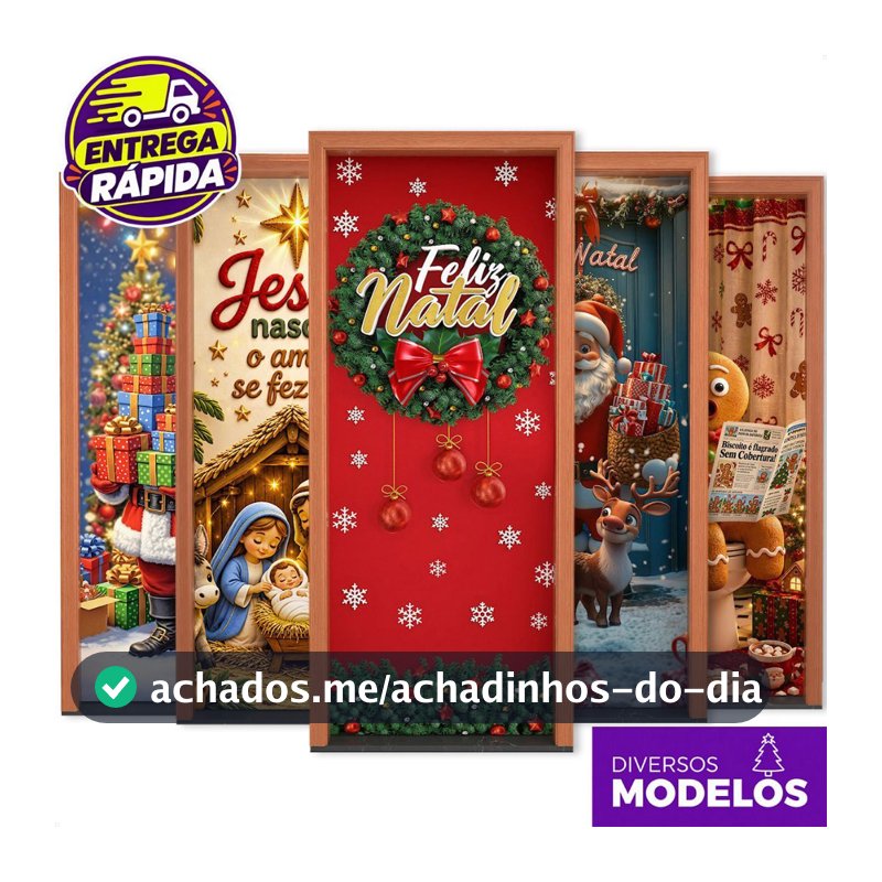 Capa de Porta Natal Decoração de Natal 0,85x2,10m Sublimado em Tecido Enfeite para Porta Natalina