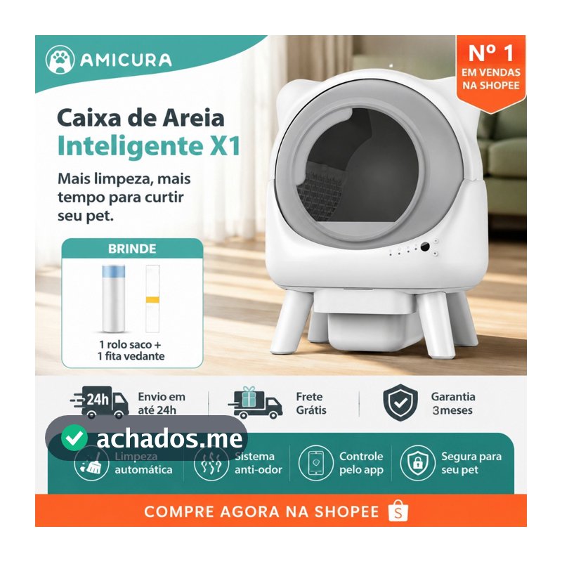 Caixa de Areia Automática Autolimpante Inteligente | App no Celular | Sensor de Segurança | Anti-Odor | Vários Gatos