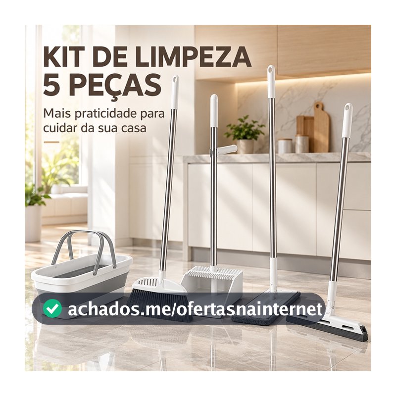 Kit Completo de 5 Peças para Limpeza Vassoura + Rodo + Pá  +balde e Rodo Conjunto de esfregão -S7