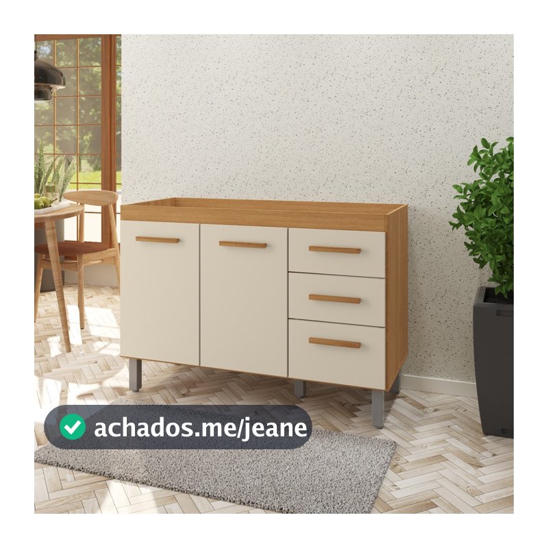 Balcão Gabinete De Cozinha Aura 120cm 2 Portas Sem Tampo