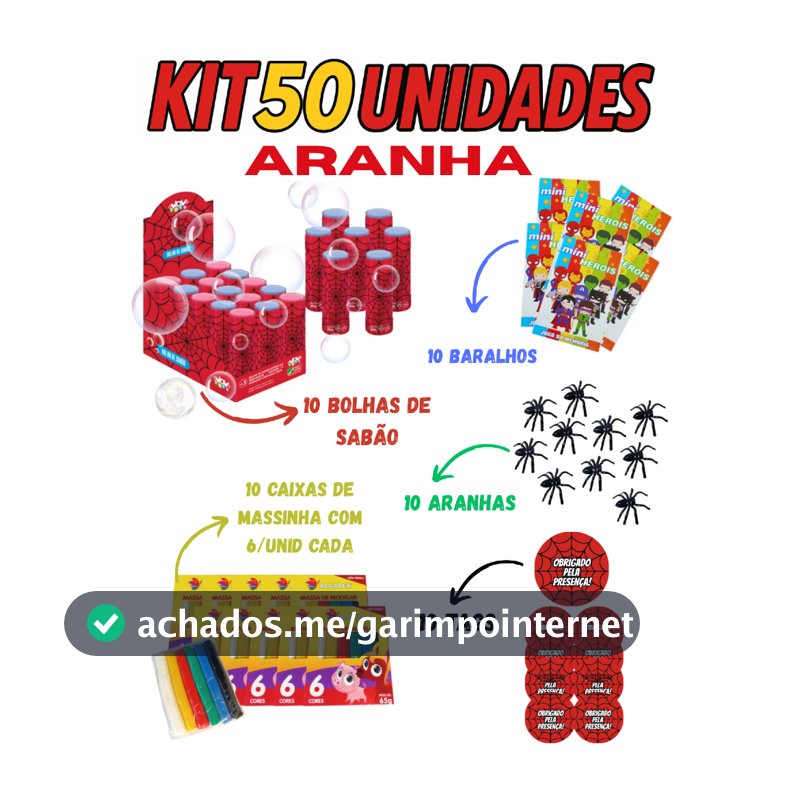 Kit Aranha 10 Bolha de Sabão +10 Jogo da Memória +10 Massinha de Modelar +10 Brinquedo lembrancinhas de aniversario