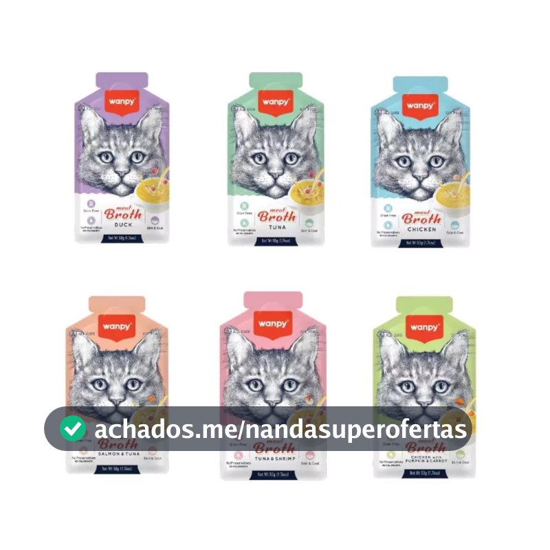 Kit 6 Wanpy Sopa Meat Broth para Gatos – Caldo Cremoso 50g (Sabores Sortidos)