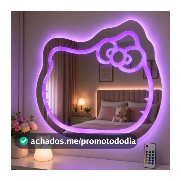 Espelho Gatinho com LED Decorativo Infantil 70x65 para Quarto Menina com Controle Remoto Premium