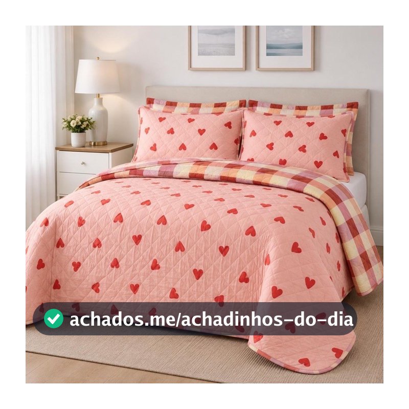 Kit Colcha Cobre Leito Bouti Casal Dupla Face com Viés