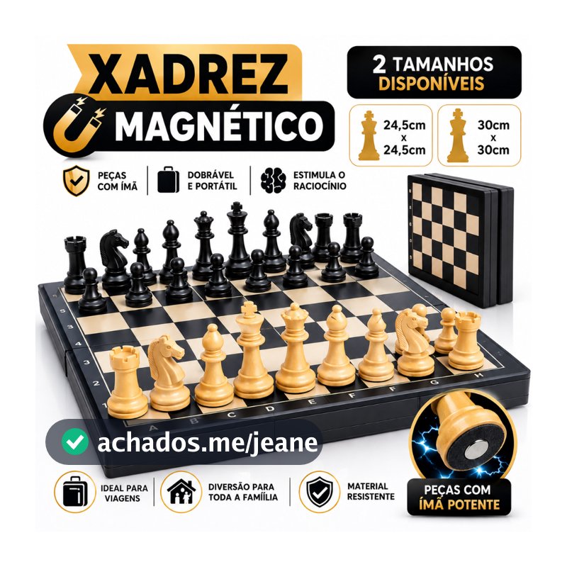Jogo Xadrez Magnético 30x30 Tabuleiro Profissional Dobrável Infantil Adulto Portátil