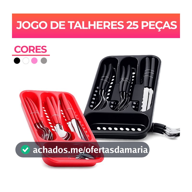 Jogo De Talheres inox Faqueiro Porta Talher Com 25 Peças Preto Branco E Rosa