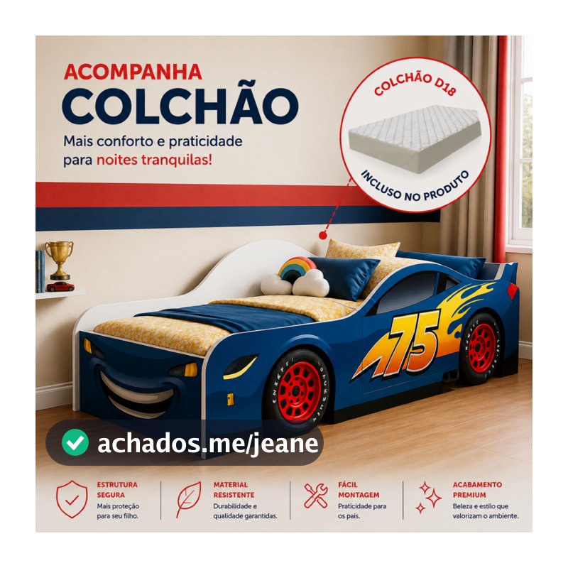 Cama Infantil Cama Carro McQueen com Colchão Para Quanrto Juvenil Feito em MDF Resistente