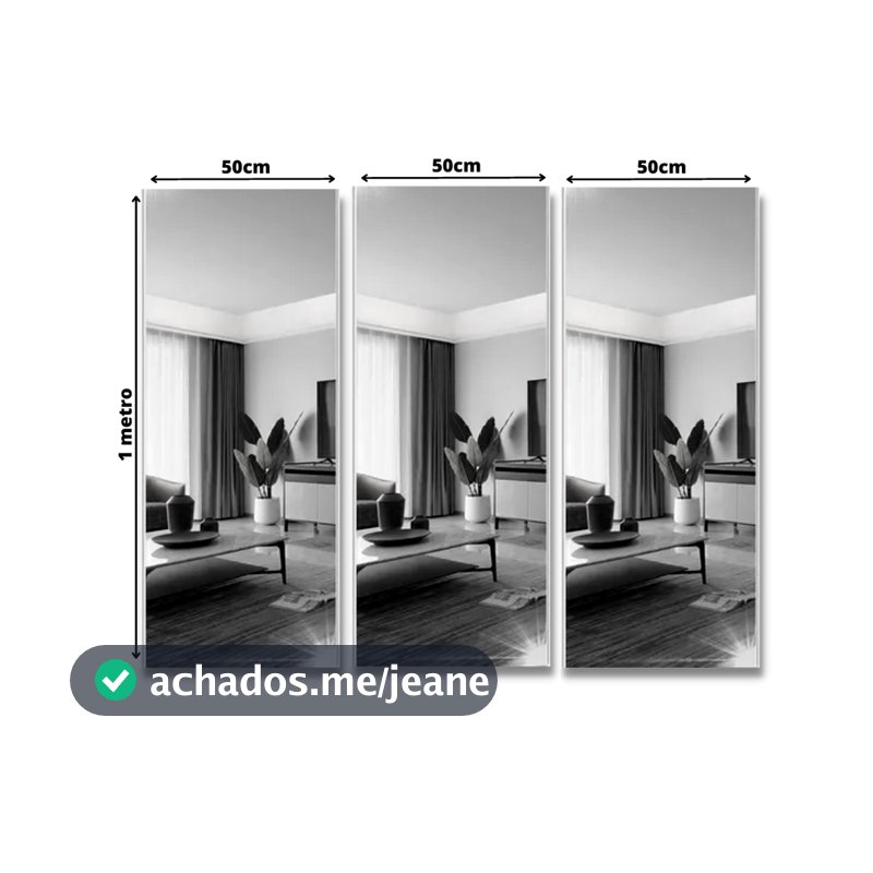 Espelho Corpo Inteiro de Parede 3 Peças 50x100cm Ideal para Provador Loja Sala ou Quarto