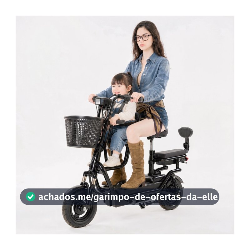 SKYBOARD Bicicleta Elétrica Familiar 3 Lugares Assento Bebê 1-3 Anos Dupla Proteção Cesto 110x92x30cm 48V12Ah