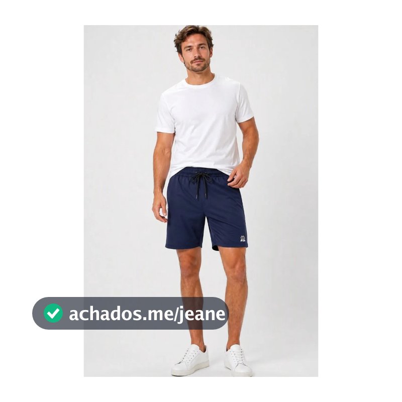 Short Masculino Linho Liso Polo Wear Azul Escuro
