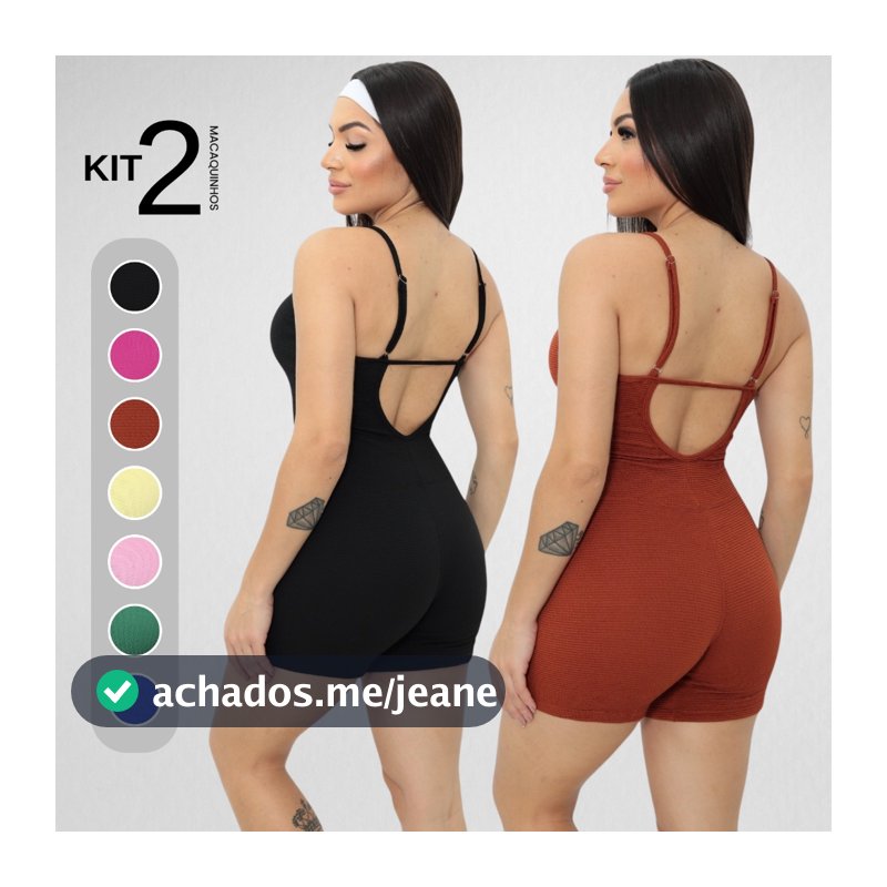 Kit 2 Macaquinhos Macacão Canelado Alcinha Roupa Feminino Academia Esportivo Fitness