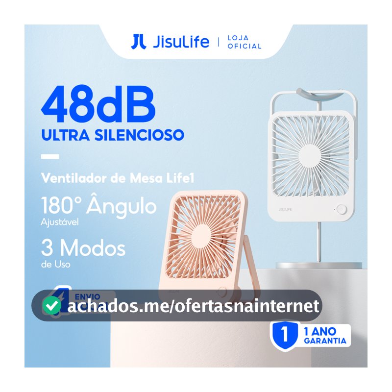 JISULIFE Ventilador de Mesa Silencioso Portátil 180° Angular Ajustável Recarregável 4500mAh (Table Fan Life 1)