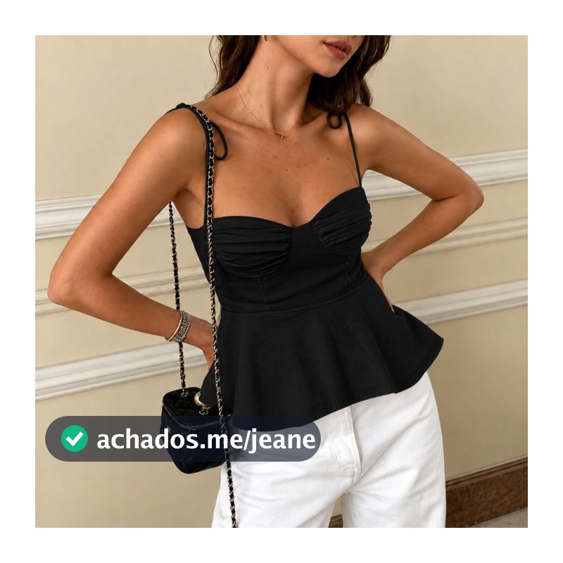 Blusa feminina Bata regata com alças finas e amarração, blusa peplum estilo elegante Verão Outono