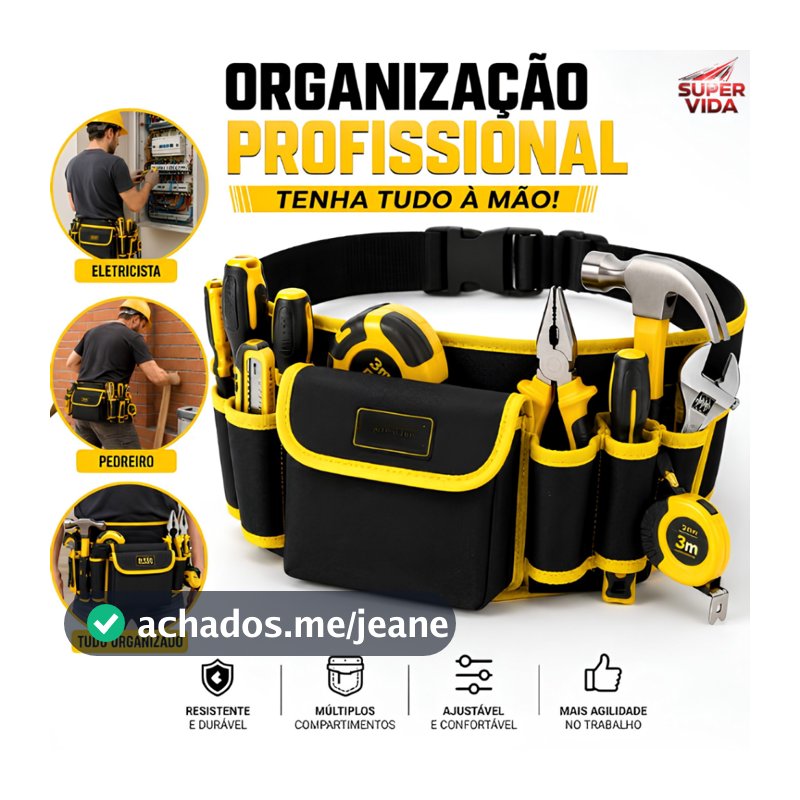 Bolsa de Cinto Ajustável Multibolsos 52X13CM Leve Luatek Tecido Oxford para Reparos e Montagens