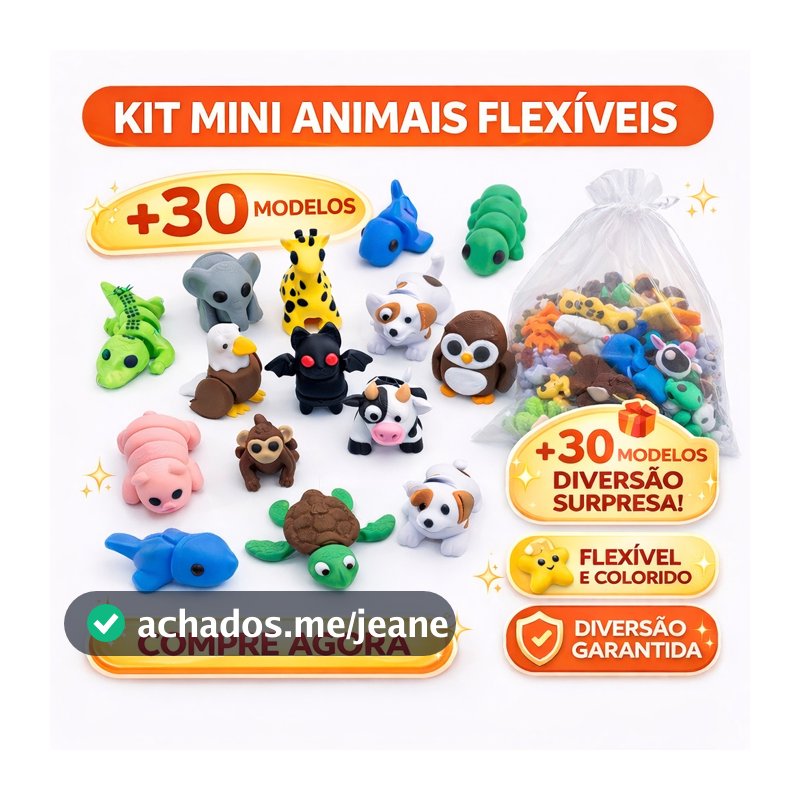 Kit Sortido - Mini Animais Flexíveis Articulados - Kit 6/12/16/24/32 unidades Bixinhos Chaveiro Fidget
