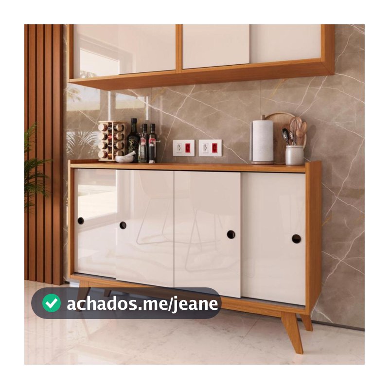 Aparador de Sala Moderno 4 Portas de Correr com Pés Madeira Maciça Balcão de Cozinha com Portas Deslizantes