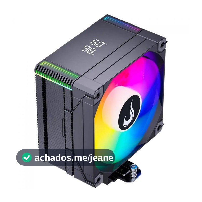 Cooler Para Processador Rise Mode Temp 6 Black, ARGB, 120mm, Com Display, Intel-AMD, Preto, RM-ACT6-ARGB-B