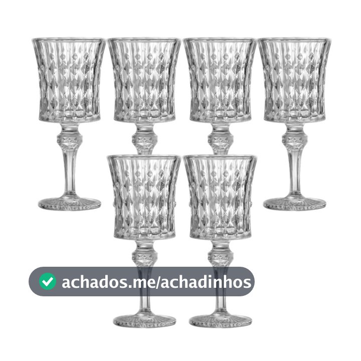 Jogo com 6 Taças em Vidro para Vinho Agua e Suco 130 ml Bahamas