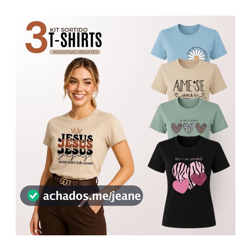 Kit 3 Blusa Feminina Manga Curta Gola Redonda Algodão Roupa Feminina