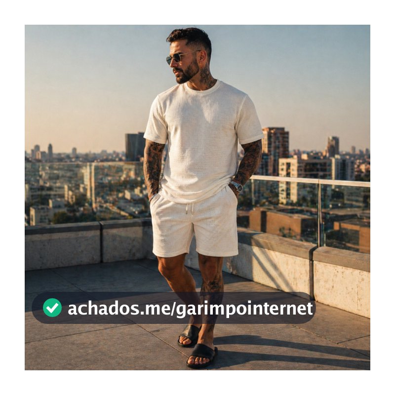 Conjunto Masculino Camiseta e Bermuda Texturizado Lançamento - Tecido Premium