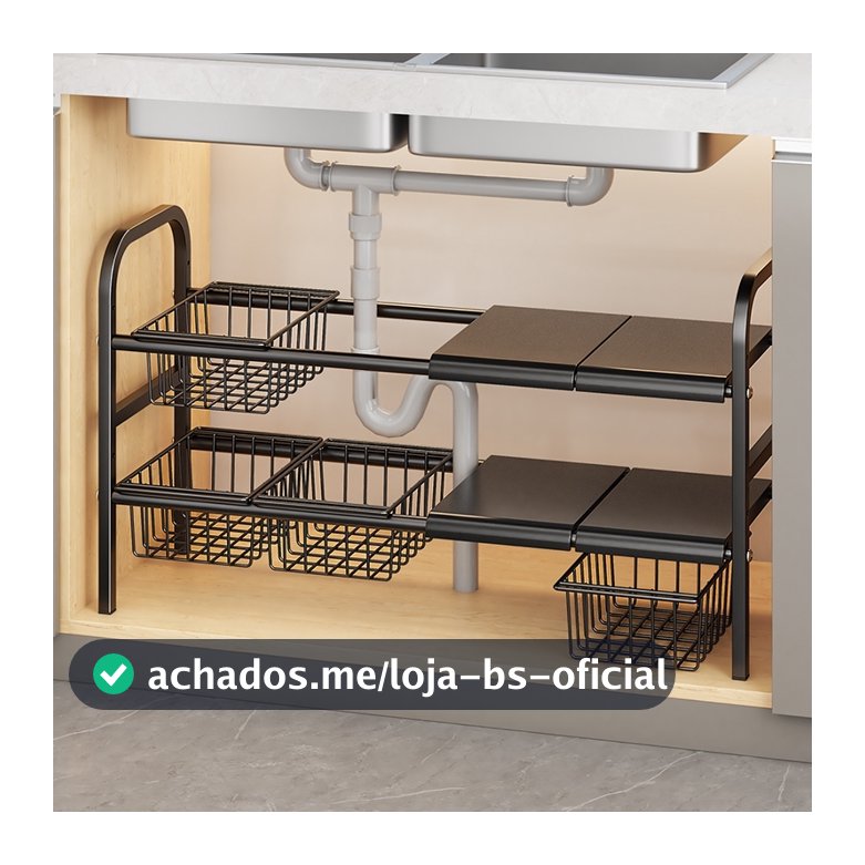 Prateleira organizadora de cozinha sob a pia, prateleira expansível com painéis removíveis para panelas e potes