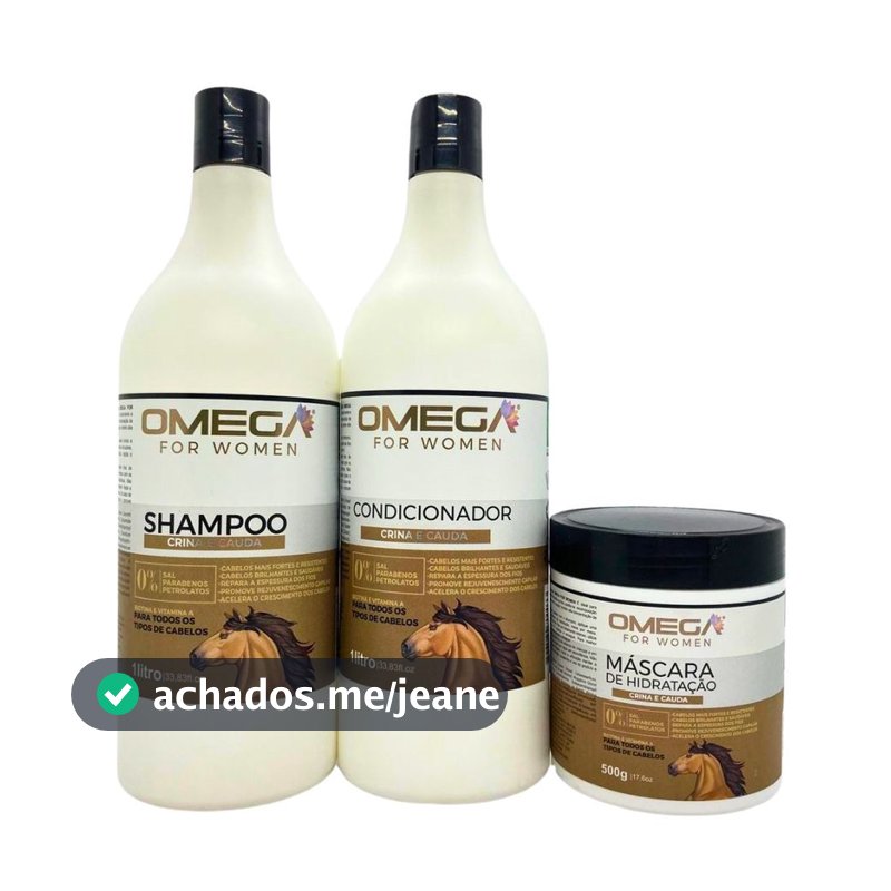 Kit de Fortalecimento Capilar Crina e Cauda Shampoo e Condicionador 1L + Máscara Omega Hair
