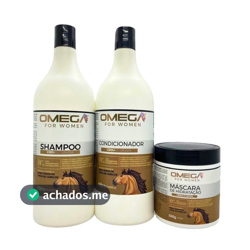 Kit de Fortalecimento Capilar Crina e Cauda Shampoo e Condicionador 1L + Máscara Omega Hair