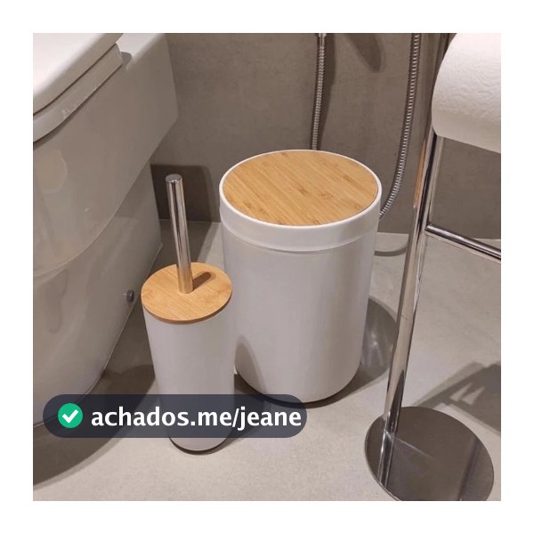 Kit Banheiro Bambu 2 Peças Lixeira Luxo 6 Litros Acessórios de Lavabo com Escova Sanitária