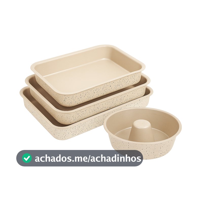 Conjunto de assadeiras 4 peças retangular e redonda tubo 21 cm
